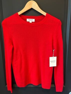 Nordstrom Bright Red Cashmere Crewneck Sweater